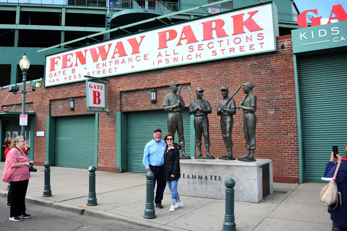 170 Ron and Connie Nickel posed at Fenway Park surrounded by Bondel Friesen, Mary Scott and others.jpg